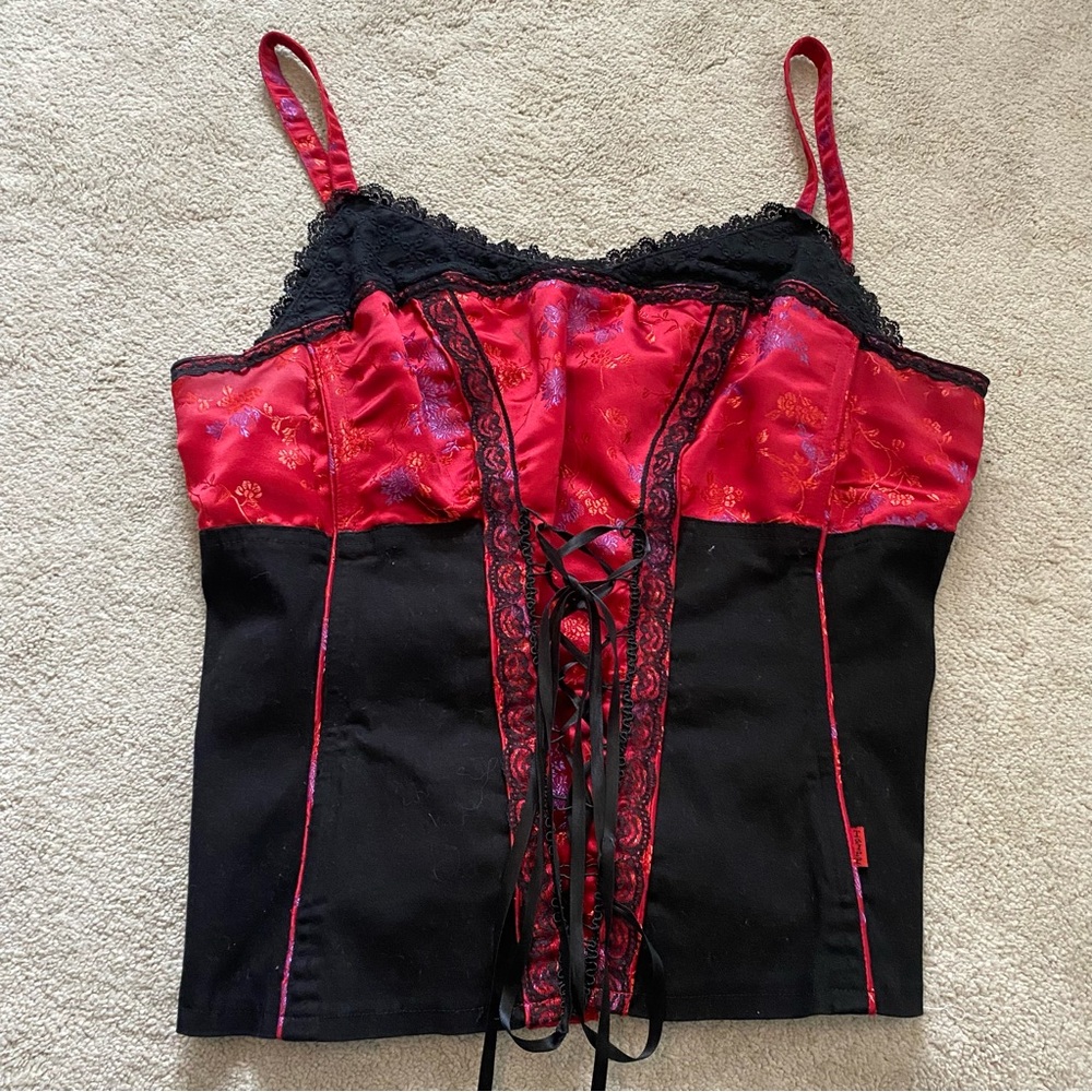 Vintage Y2K Tripp NYC Corset Asian Floral Pirate Goth Lace Sexy 2XL Plus Size